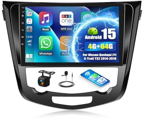 SIXTOP 4GB+64GB Android 15 Autoradio para Nissan Qashqai J11 X-Trail T32 2014-2018 Pantalla Táctil de 10,1 Pulgadas Inalámbrico CarPlay Android Auto GPS WiFi Bluetooth FM/RDS Cámara de Memoria SWC EQ