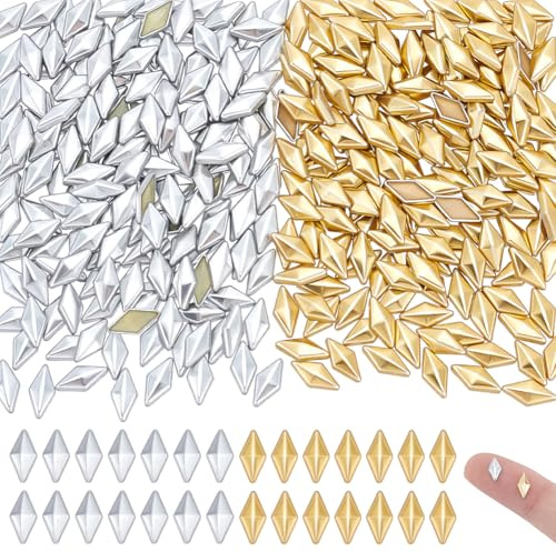 NBEADS 480 Stück 2 Farben Hotfix Metall Nieten, 8mm Rautenförmige Aluminium Flachrücken Nieten Zum Aufbügeln Für Lederjacken Taschen Schuhe DIY
