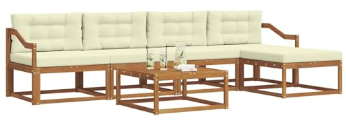 vidaXL Outdoor-Sofagarnitur mit Kissen 6 pcs Natur und Creme, Patio-Lounge-Set, modernes Outdoor-Sofa, wetterfestes Gartenmöbel, Akazienholz