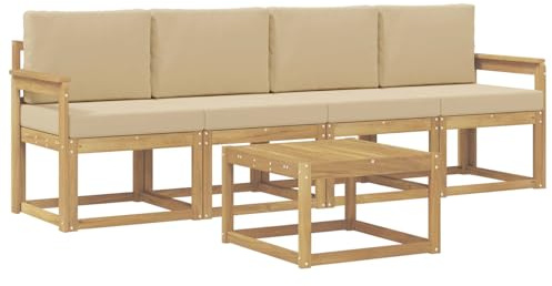 vidaXL Outdoor-Sofagarnitur mit Kissen 5 pcs Weiß und Beige, Garten, modernes Outdoor-Sofa, gemütliche Lounge-Sitzgruppe für Terrasse