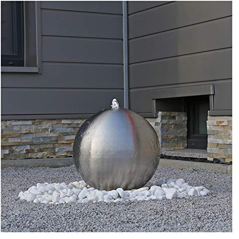 CLGarden Edelstahl Gartenbrunnen ESB4 mit Einer 38cm großen Edelstahl Kugel matt gebürstet und LED Beleuchtung Kugelbrunnen