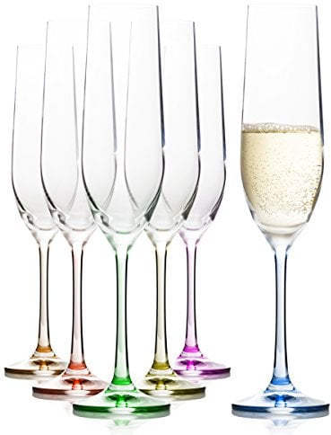 Crystalex Rainbow Champagne Flute Set of 6, Bohemia Crystal Champagne Glasses Stemware for Prosecco, Mimosas or Cocktails, Flutes 100% Lead-Free 6.42 Oz (190 ML)