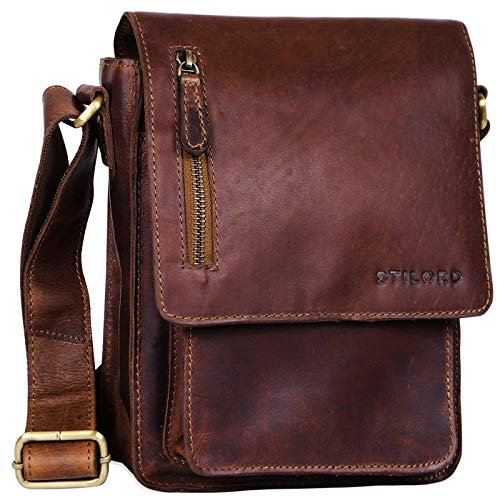 STILORD Herren-Umhängetasche cognac - Kleine Vintage Schultertasche - 8,4 Zoll Messenger-Bag - Tablettasche aus echtem Büffel-Leder 'Finn'