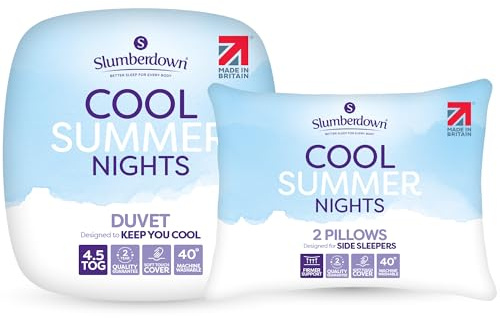 Slumberdown Cool Summer Nights 4.5 Tog Single Duvet & 2 Pillows Set - Lightweight & Breathable UK Made Quilt, Non-Allergenic & Washable | Complete Summer Bedding for Hot Nights (135 x 200cm)