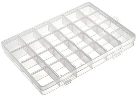 uxcell Component Storage Box - Plastic Fixed 24 Grids Electronic Component Containers Tool Boxes Clear White 193x132x22mm Pack of 2