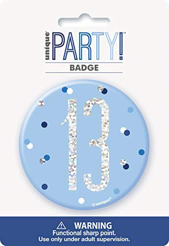 13. Geburtstags-Anstecker - 7,5 cm - Glitzer Blau & Silber Geburtstag