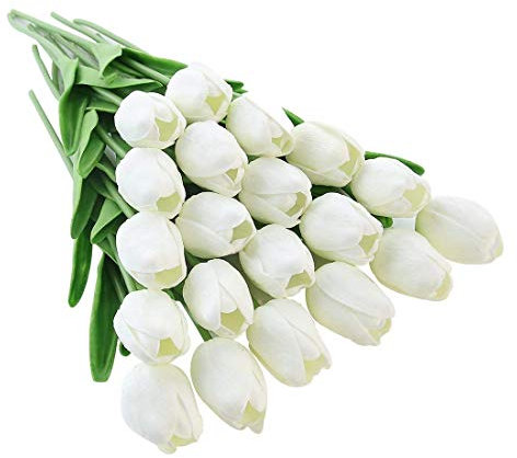 SuperglockT Tulpen Kunstblumen aus Latex Real Touch künstliche Tulpen Blumen wie echt Brautstrauß Bouquets für Hochzeit Party Garten Hotel Zimmer Deko (Weiß, 10 Stück)