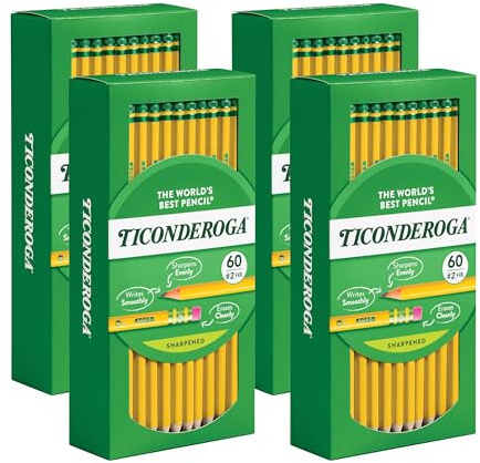 Ticonderoga Wood-Cased Pencils, Pre-Sharpened, 2 HB Soft, Yellow, 240 Count