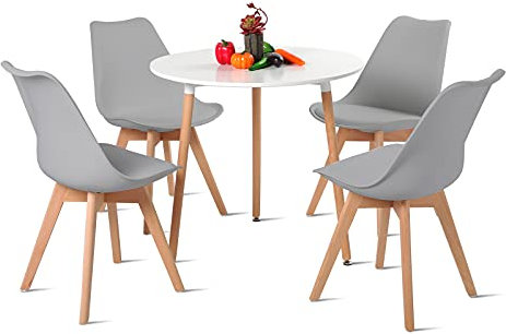 H.J WeDoo Esstisch mit 4 Stühlen Rund Esstisch Retro Design Küchentisch Stuhl für Wohnzimmer Esszimmer Wohnzimmer Büro, Grau