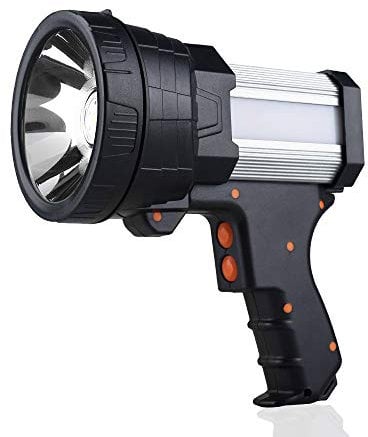 YIERBLUE Rechargeable Spotlight, Super Bright 100,000 High Lumen LED Handheld Spotlight Long Lasting Large Flashlight Searchlight and Flood Camping Flashlight with Foldable Tripod