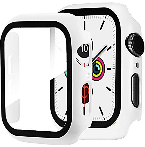 Miimall Funda Compatible con Apple Watch Series 3/2/1 42mm Carcasa Protector Cristal,2 en 1 PC Case Vidrio Templado Alta Sensibilidad Protector Pantalla para iWatch Series 3/2/1 42mm - Blanco