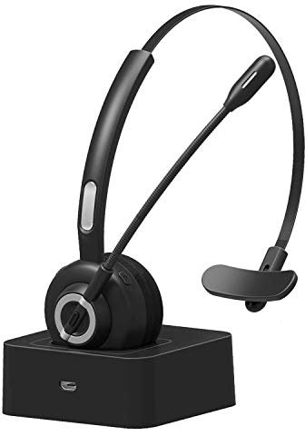 Funtuan Office Bluetooth Headset with Mic,Wireless Bluetooth Headphone,Noise Cancelling Trucker Bluetooth Headsets,Handsfree Headset with Charging Dock for Call Center,Home,Smartphones,PC