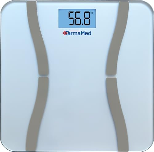 FARMAMED Digitale Personenwaage Smart Bluetooth, iOS und Android, Messung der Körperkomposition, Impedanz-Technologie BIA, Gewicht, Körperfett, Protein und BMI