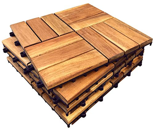 CLICK-DECK 12 Slat HARDWOOD Decking Tiles - Patio, Balcony, Roof Terrace, Hot Tub, Deck Tiles Flooring Decking Cheap Prices for Large Quantities (36x Hardwood Tiles)