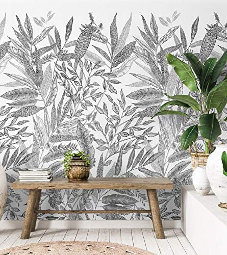 Panneau mural blanc et noir feuilles dimensions L1,59 x H2,80 répétitif Jungle Fever Mural A