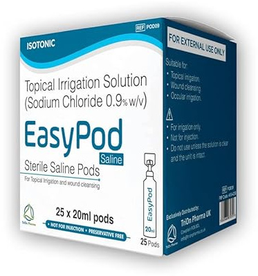 EasyPod Sterile Saline Pods | Eye Wash | Wound Cleansing | Topical Irrigation | 25 x 20 ml sterile Pods
