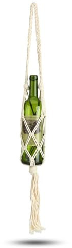 Wine Bottle Carrier,Macrame Water Bottle Holder,Cotton Hanging Water Bottle Net Bag Portable Water Bottle Holder Pouch Cover Reusable Macrame Cotton Bottle Holder Bohemian Style Wine Tote