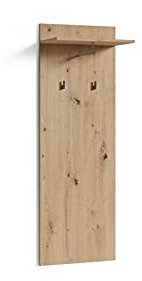 byLIVING Wandpaneel Jakob/Garderoben-Paneel in Eichen-Optik hell-braun/Melamin-Beschichtung/Kleiderstange, 2 Haken und Regal/Platzsparende Wandgarderobe/Garderoben-Set/B 48, H 140, T 28 cm