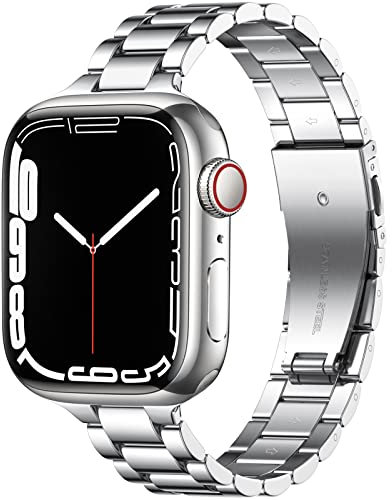 Wepro Straps Compatible with Apple Watch Strap 40mm 38mm 41mm 42mm for Women/Men, Stainless Steel Slim Replacement Metal Apple Watch Series 10 9 8 7 6 5 4 3 2 1/SE/SE 2/Ultra/Ultra 2 Strap, Silver
