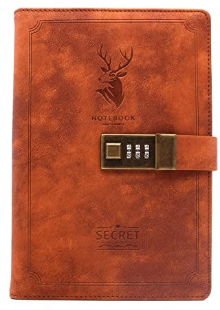 WANLIAN Journal intime avec cadenas à code et mot de passe - Style rétro en cuir PU - Marron - 200 pages - 220 x 140 mm