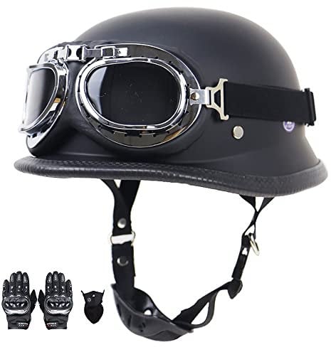 Beyswage Motorrad Helm, Vintage Style Jet-Helmhalbhelm mit Schutzbrille, DOT/ECE Zertifiziert, Antikollisions-Schutzhelm, Rollerhelm für Erwachsene Damen Herren, für Bike Scooter (55~64CM), Schwarz