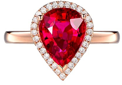 18 Karat (750) Rotgold Schlichte Ringe, Trauringe Natürlicher Taubenblutroter Turmalin-Wassertropfen 3,15 ct Weiß Diamant Ring Größe 47 (15.0)