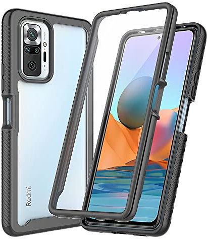 XINNI Funda para Xiaomi Redmi Note 10 Pro/MAX Antichoques 360 Grados con Protector de Pantalla Integrado Robusto Doble Cara Bumper Transparente Case Completa Carcasa, Negro