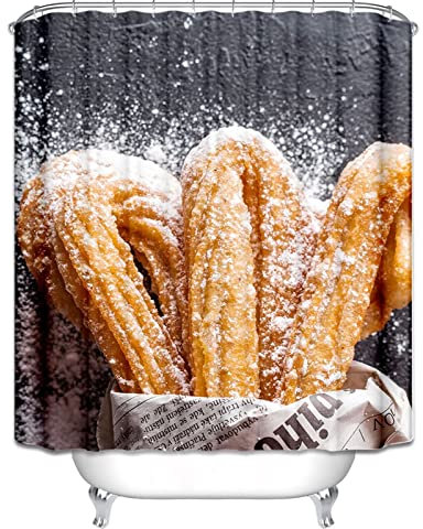 EHOMERY Duschvorhang Viertelkreis Dusch Für Badewanne Vorhang Brotzeitung Duschvorhang Motiv Duschrollo Mit Motiv Polyester Rostfreie Ösen Und 12 Hakenringe, 140X180Cm
