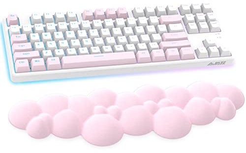 Cloud-Soft Ergonomic Wrist Rest for 100 Keys 87 Keys 68keys Keyboard PU Material Anti-Slip Rubber Base Memory Foam Cloud-Shaped Palm Rest for Computer Laptop,Pain Relief,15.2 * 4.4 * 1.2 inch -Pink