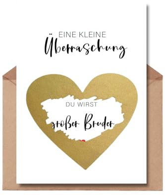 The Life Barn Rubbelkarte Du wirst Bruder Schwangerschaft verkünden | Hochwertiges 350g Papier, goldenes Herzrubbeletikett, inkl Kraftpapierumschlag