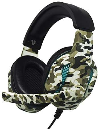 Vybe LED Headset mit Camouflage Design für Play Station, Xbox, PC Gaming AUX-In Unterstützung kabelgebundener gepolsterter Kopfhörer mit Galgenmikrofon, Dschungelgrün