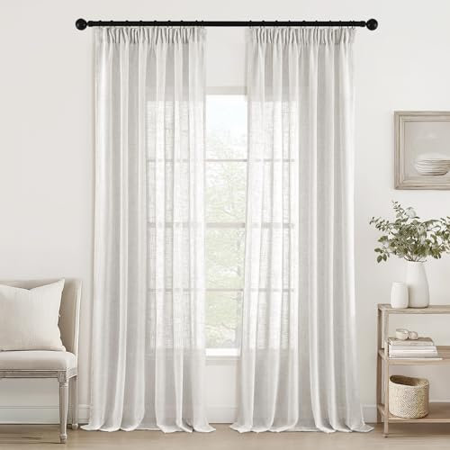 MIULEE Lino Tende Finestre 2 Pezzo Set Tenda Soggiorno Camera da Letto Tenda a Pannello Traslucido Tende Moderne a Vela Trasparente per Porte Balcone Lino Bianco 140x215 cm