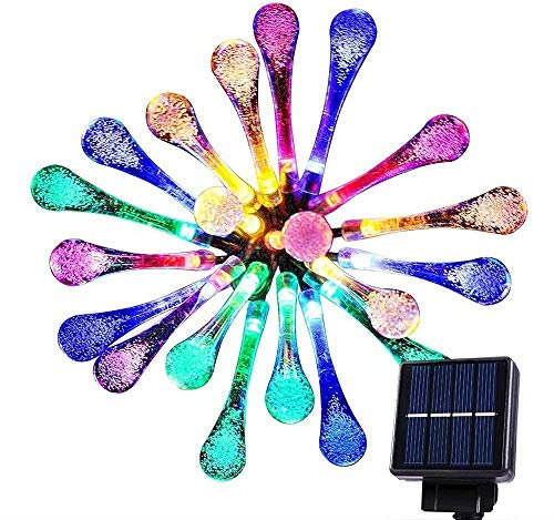 50 LED Teardrop Solar Lights Outdoor Garden Solar Lights, Solar Garden Lights Outdoor Waterproof, 30.7Ft/9.35M Garden Lights Solar Powered Waterproof, Multicolor Solar String Lights Outdoor Garden