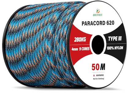 Brotree Paracord 4mm 50M 9 Stränge 100% Nylon Seil Schnüre Typ III für Survival, Outdoor, Heimwerken - Bruchlast 280kg (Überleben Tarnung)