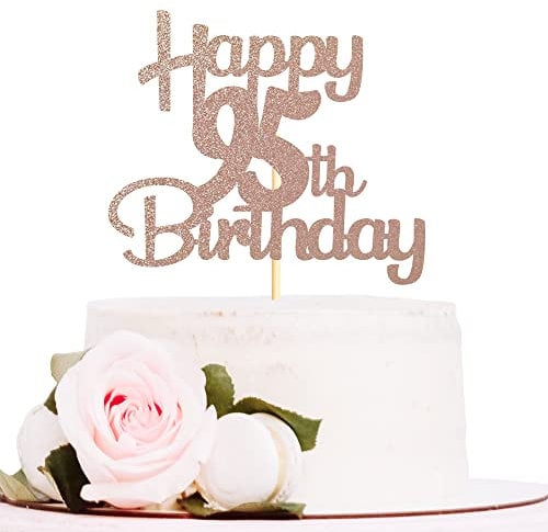Sotpot Rose Gold Glitter 95 Cake Topper, 95th Birthday Cake Decorations for Birthday Party Anniversary Party Supplies