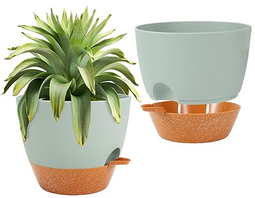 GARDIFE Selbstbewässernde Blumentöpfe, 25,4 cm, 2 Stück, große Kunststoff-Pflanzgefäße mit tiefem Reservior und hohen Drainagelöchern für Innen- und Außenbereich, Pflanzen und Blumen, Grün