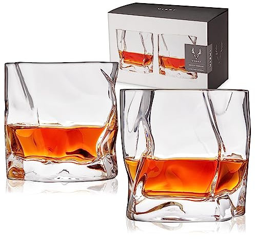 Viski Molten Tumblers for Whiskey or Cocktails - Crystal Crumpled Glasses, Bourbon & Scotch Glasses - Dishwasher Safe 9.5oz Set of 2