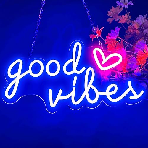 HOHOSIGN Good Vibes Neon Light Sign Neon Sign Blue neon Signs Neon Wall Light Neon Lights for Bedroom Good Vibes Neon Lights LED Sign Personalised Neon Light Signs for Bedroom Wall Game Room Bar