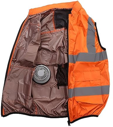 Fockety Chaleco de seguridad para refrigeración, chaleco de aire acondicionado con 2 ventiladores, tira reflectante, chaleco de refrigeración personal para trabajar