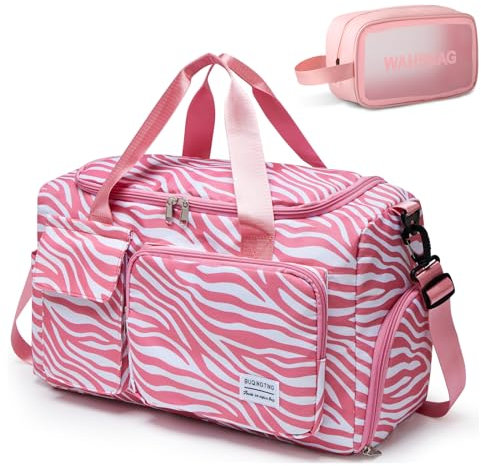 Kleine Sporttasche für Damen, Reisetasche, Handgepäck, Wochenendtasche mit Schuhfach, Z1#Red Zebra, Turnbeutel und Kulturbeutel