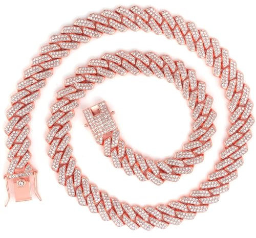 IUNSER Cuban Chain Necklaces Rose Gold Cuban Link Chains Mens Iced Out Bling Diamond Hip Hop Jewelry For Women 16/18/20/24inch A Pendant Necklace Letter A (Rose Gold, H)