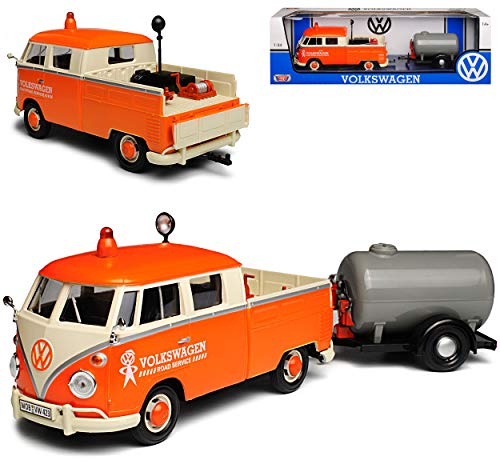 Motormax Volkwagen T1 Strassendienst mit Anhänger Bus 1950-1967 1/24 Modell Auto mit individiuellem Wunschkennzeichen