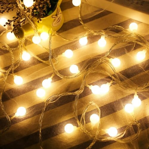 Globe String Lights Waterproof, 60 LED Plug in Fairy Lights, 8 Modes Christmas Lights Mains Powered Outdoor/Indoor Decorations for Bedroom, Patio, Gazebo, Garden Party(Warm White)