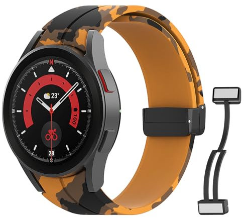 MoKo Cinturino Compatibile con Samsung Galaxy Watch 7 FE 6 5 4 40mm 44mm/Watch 6 Classic 43mm 47mm/5 Pro 45mm/4 Classic 42mm 46mm, Cinturino di Ricambio in Silicone con Fibbia Magnetica, Giallo Camo