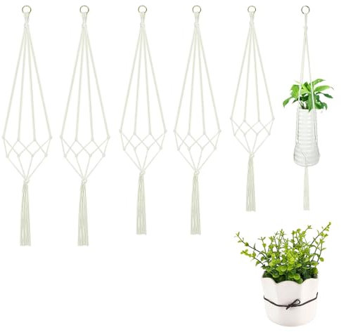 gvivej 6 Pièces Suspension Plante, Macramé Pot Suspendu, Macramé Plante Suspension, Corde De Coton Pot Suspendu Plante pour Fleurs, Balcons Décoration Murale, 90/105/122 cm