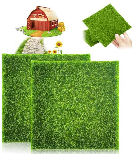 DIY Mini Kunstrasen Gras Rasen, 2 Stück Künstliche Rasen Matte Miniatur Haus Deko, 15 * 15 Rollrasen Künstlich Simulation Rasen Moos Grasmatte Für Miniatur-Ornament, Garten, Puppenhaus
