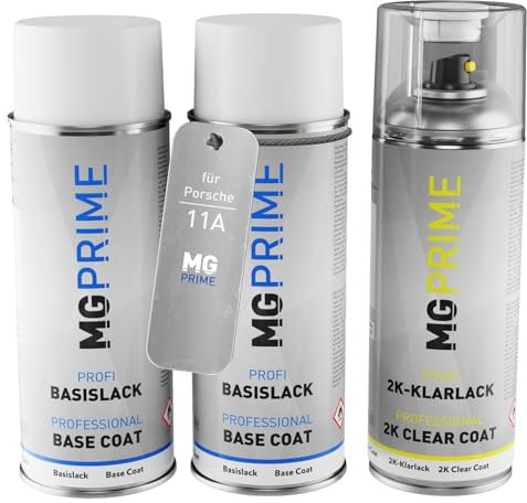 MG PRIME Autolack 2K Spraydosen Set für Porsche 11A Orange Perleffekt Grundlack Basislack 2 Komponenten Klarlack Sprühdose