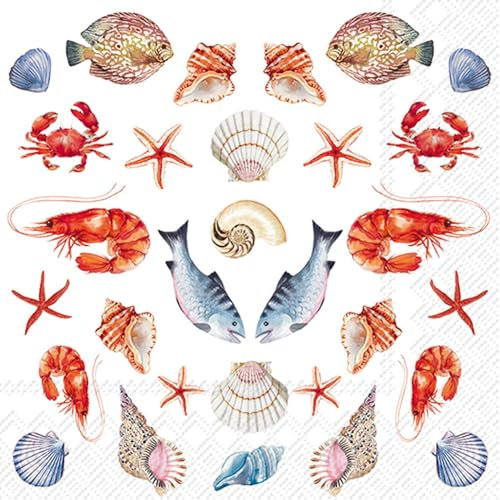 20 Servietten Maritim Potpourri vom Meer als Tischdeko. Papierservietten mit Motiv. Auch für Decoupage und Serviettentechnik 33x33cm