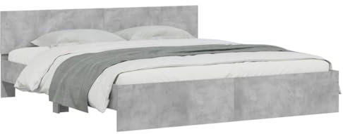 vidaXL Cadre de Lit avec Tête de Lit, Lit Double avec Sommier à Lattes, Lit Adulte, Meuble de Chambre à Coucher, Moderne, Gris Béton 200x200 cm