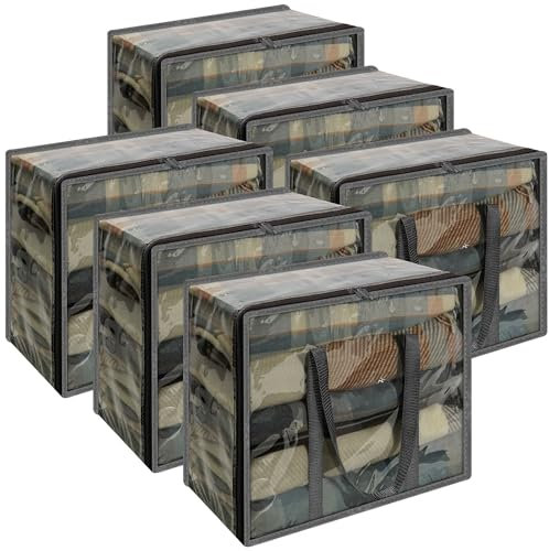 Vieshful 6 Stück 40L Aufbewahrungstasche Faltbare Unterbett Aufbewahrungsbox Kleiderschrank Organizer für Kleidung, Bettdecken Plastik Umzugskartons
